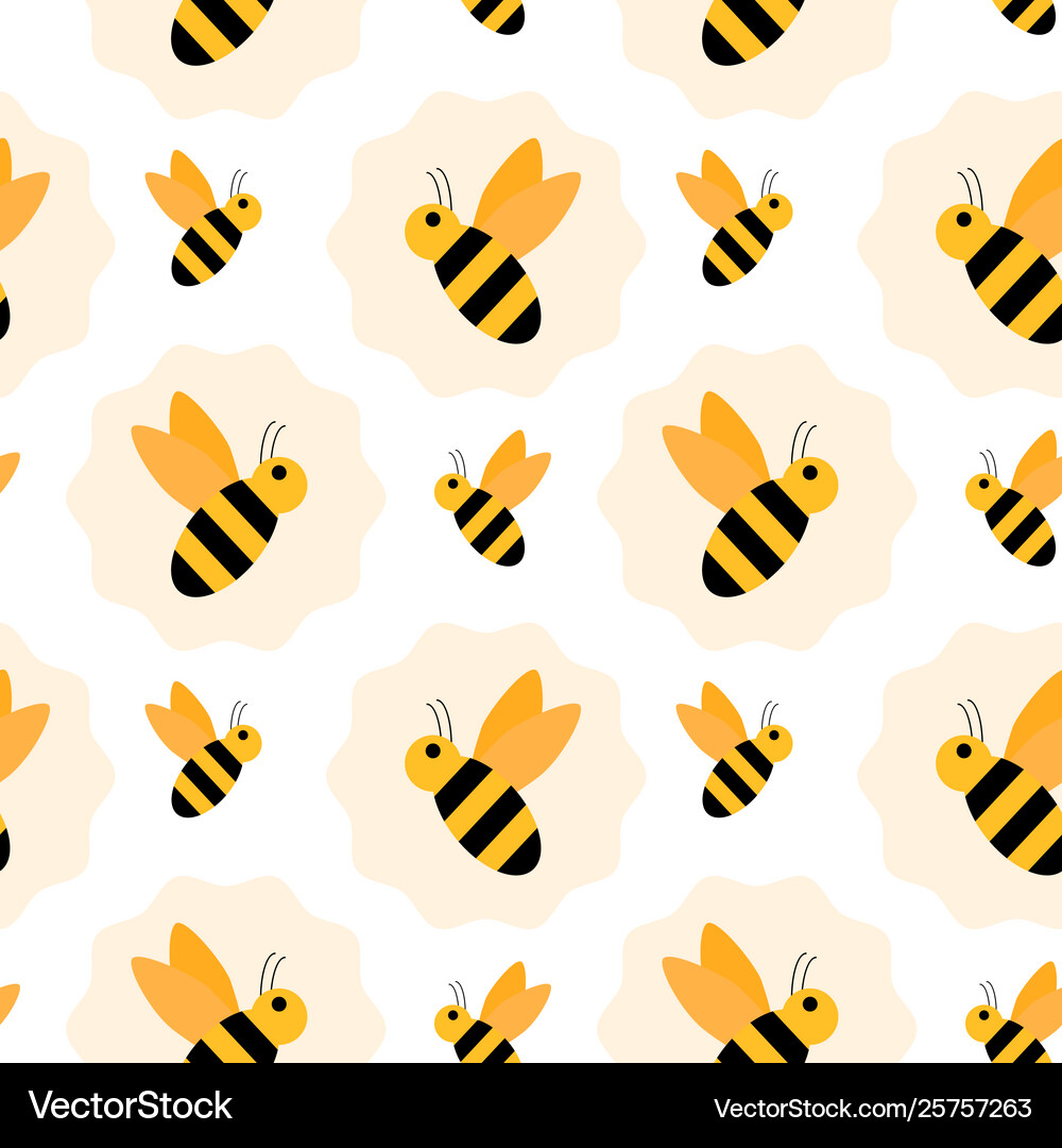 Bees seamless pattern repeat background for honey Vector Image