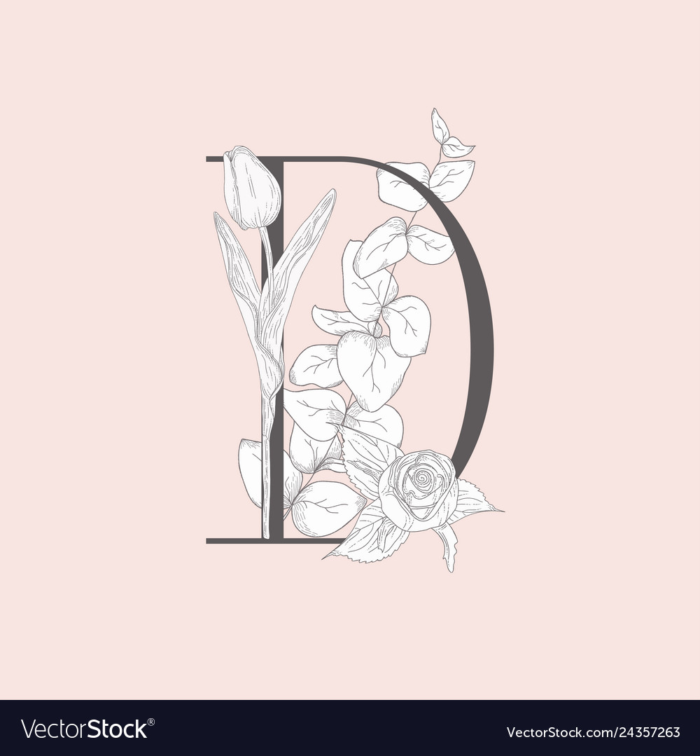 Blooming floral elegant d monogram and logo Vector Image