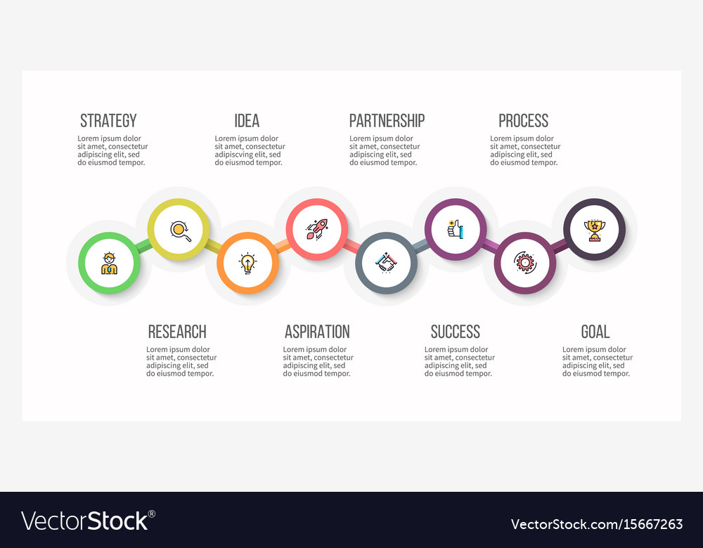 business infographics timeline with 8 steps timeline with pictures