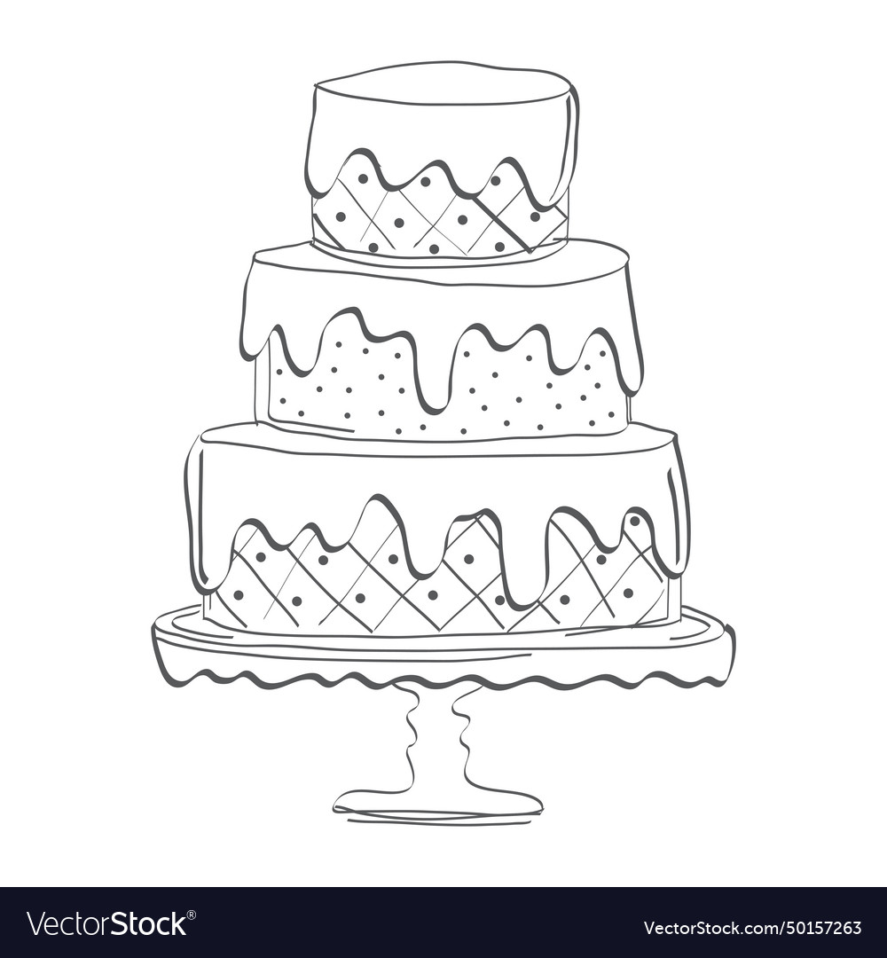 Hand drawn cake in sketch or draft style