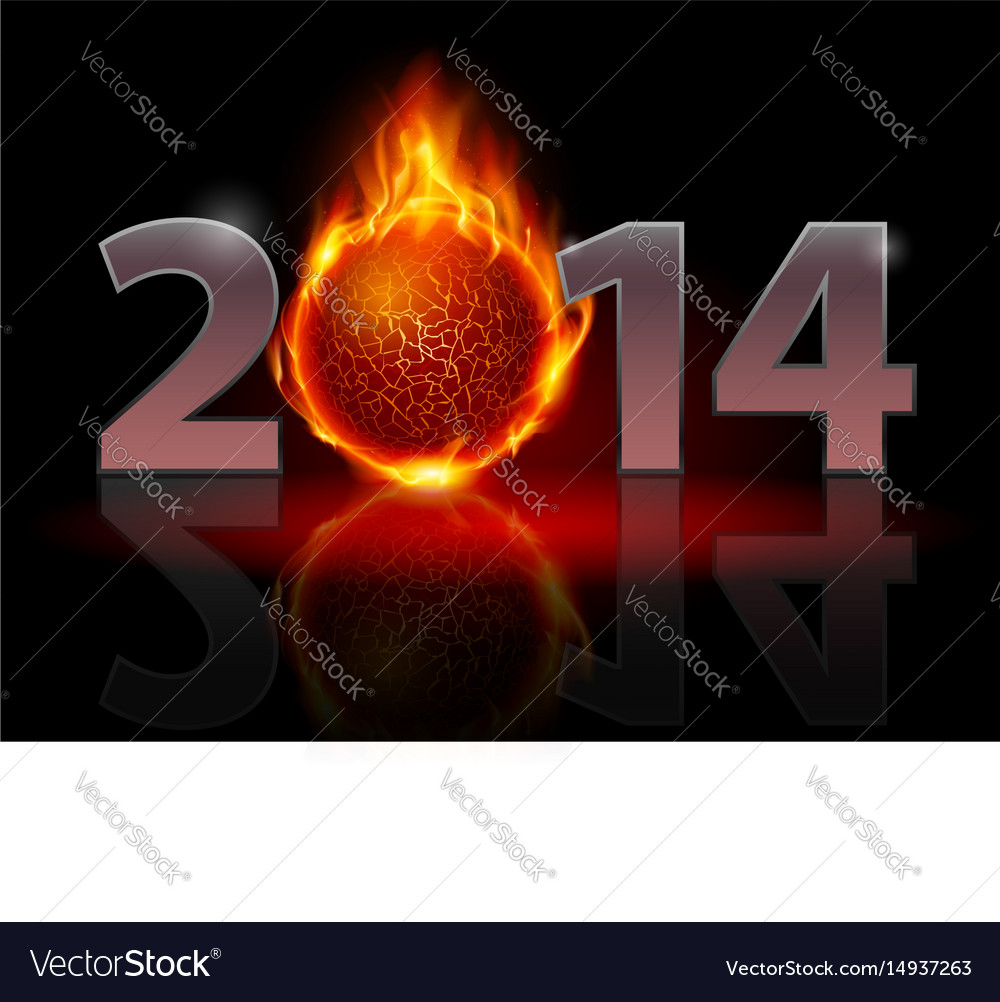 New year 2014 metal numerals with fire ball