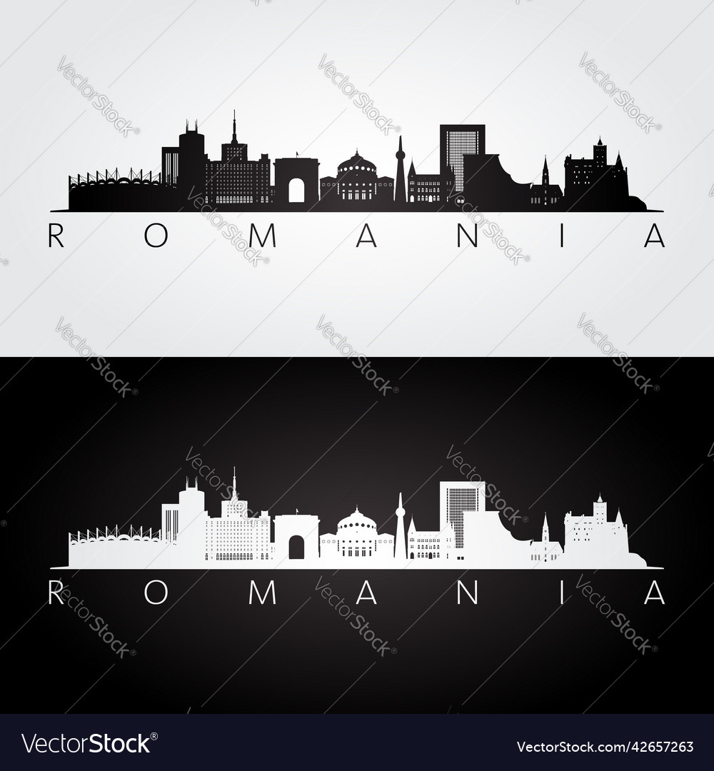 Romania skyline and landmarks silhouette Vector Image