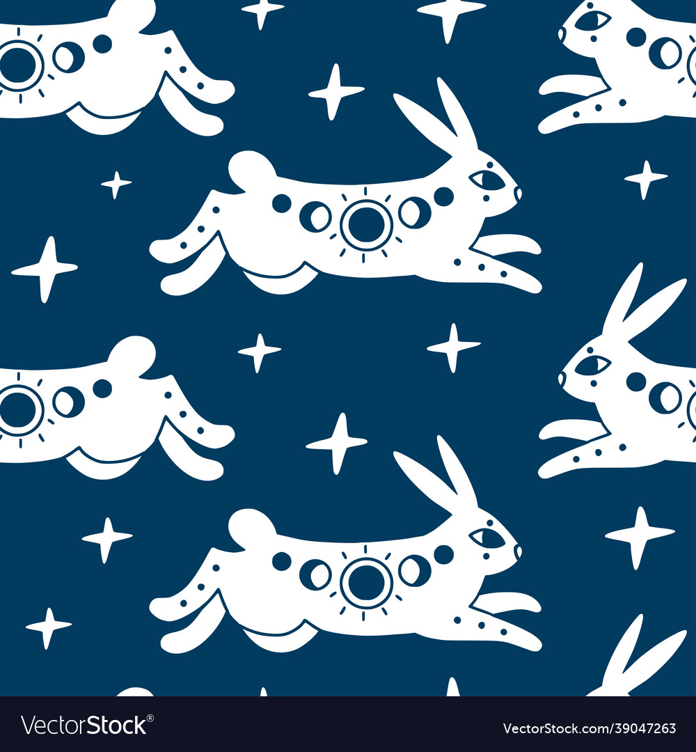 Seamless pattern with mystic rabbit or hare