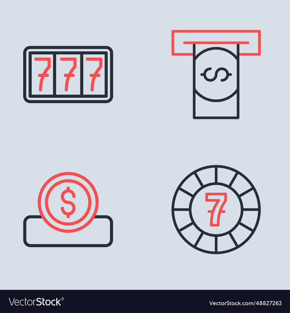 Set line automated teller machine and money coin Vector Image Set line automated teller machine and money coin