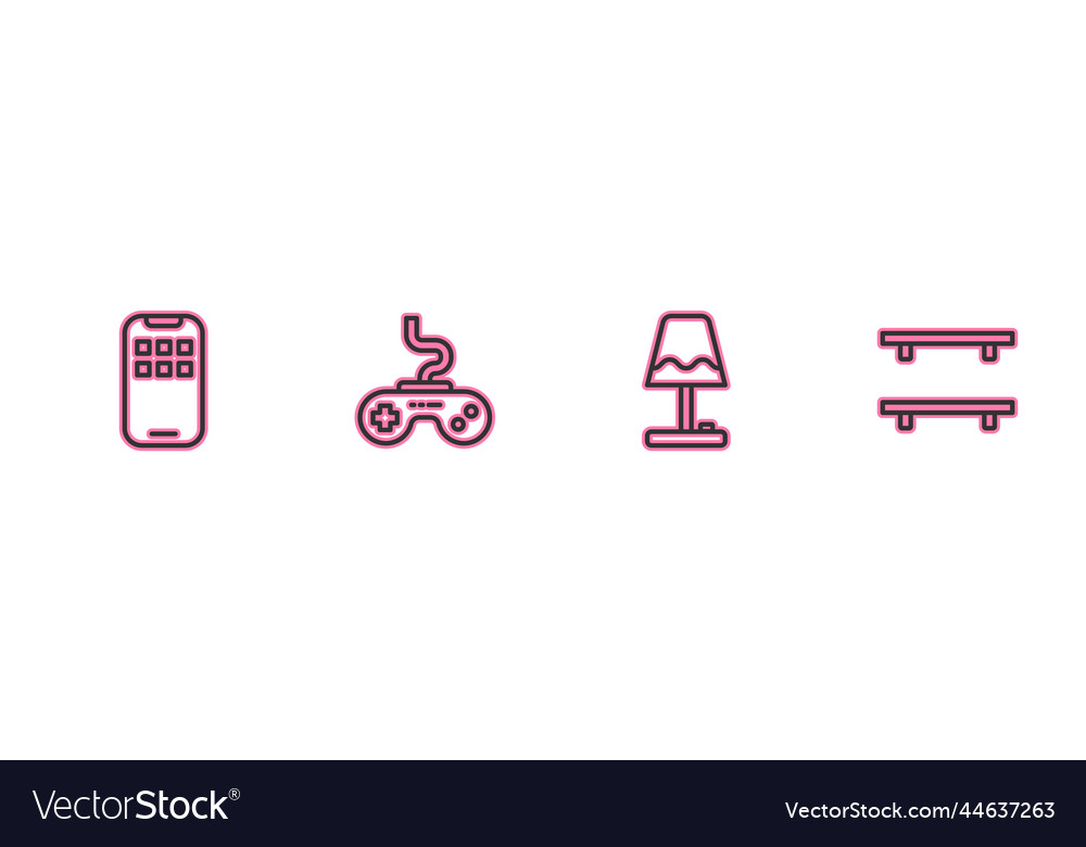 Set line mobile apps table lamp gamepad Vector Image Set line mobile apps table lamp gamepad