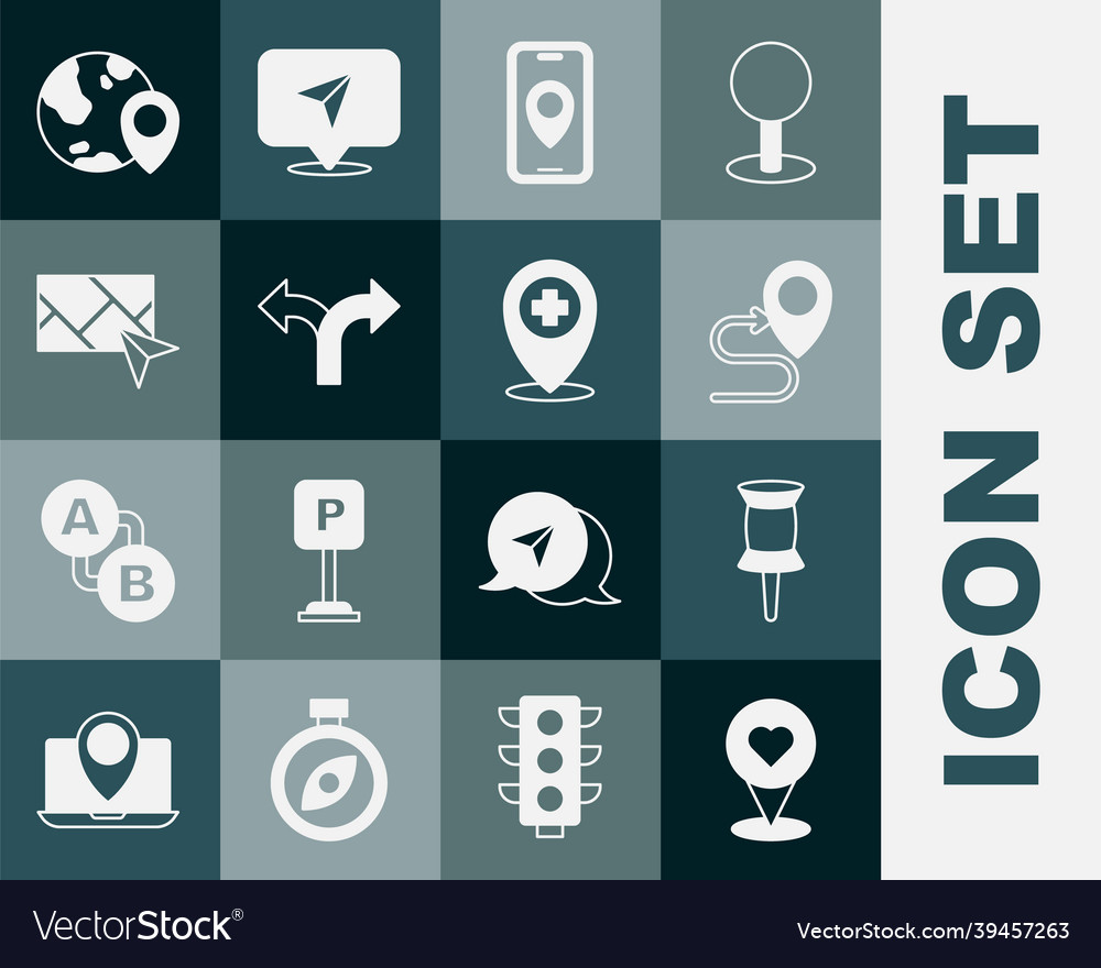 Set location with heart push pin route vector image Set location with heart push pin route