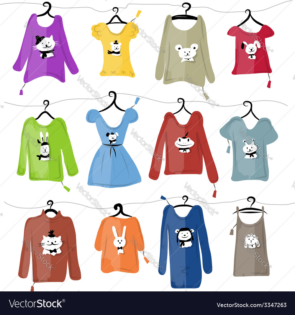 Set of clothes on hangers with funny animal design Set of clothes on hangers with funny animal design