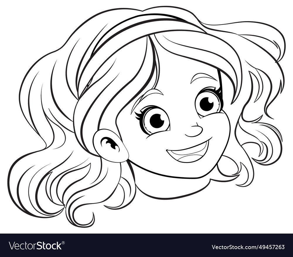 Smiling cartoon girl with cute outline Royalty Free Vector