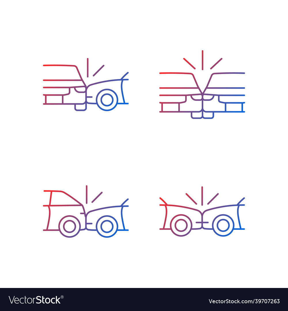Vehicle crashes gradient linear icons set