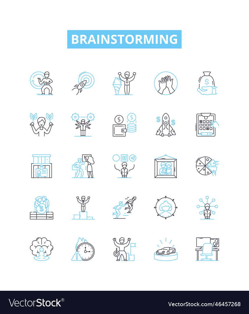 Brainstorming line icons set ideating