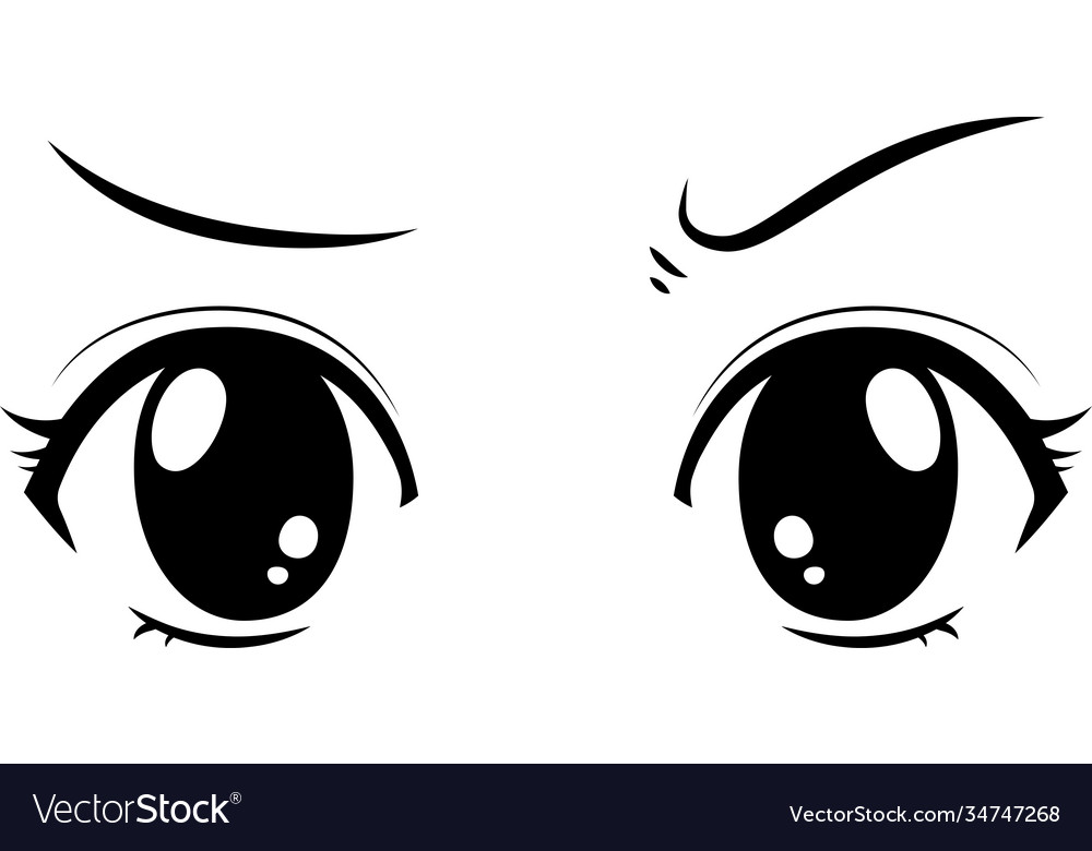 Cute anime-style big black eyes with a suspicious Vector Image