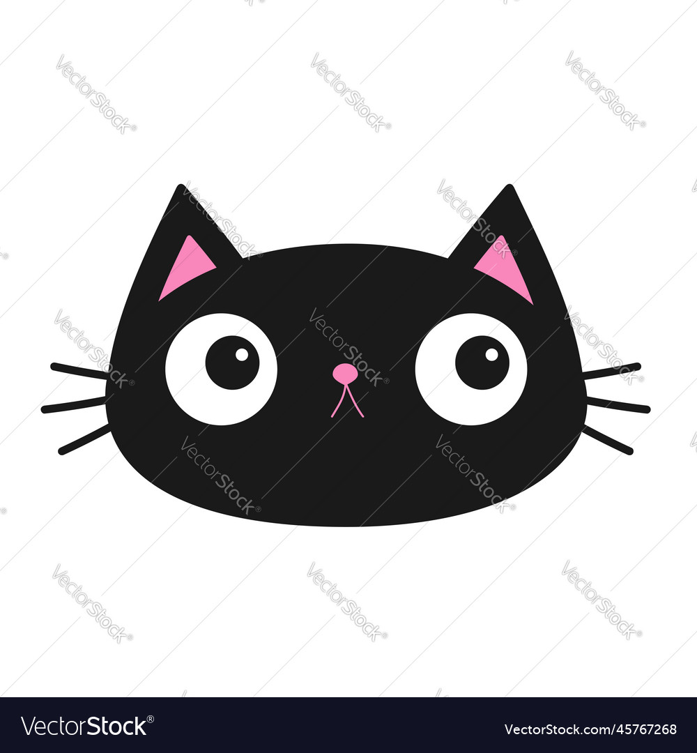 Cute Cat Icon. Gray Kitten Face Head Silhouette. Funny Kawaii