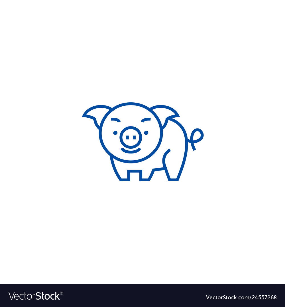 Cute pig line icon concept flat