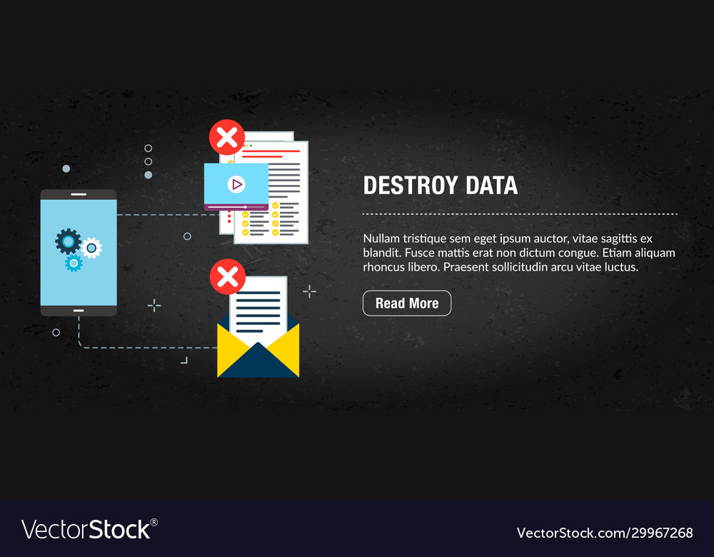 Destroy data banner internet with icons in web vector image Destroy data banner internet with icons in web