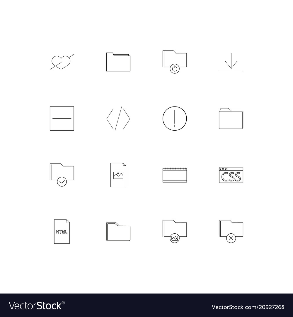 Files and folders sign linear thin icons set