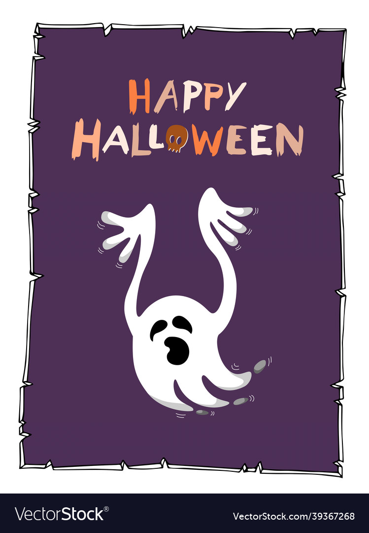 Happy halloween with cute white ghost on purple