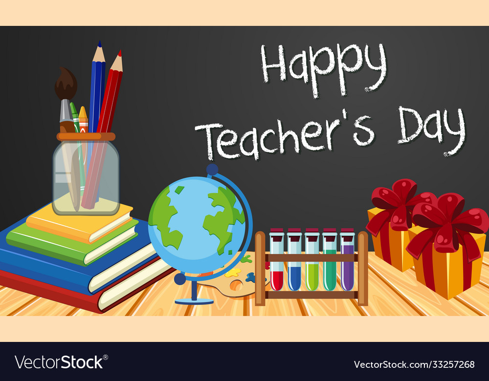 Happy teachers day sign with set stationary Vector Image