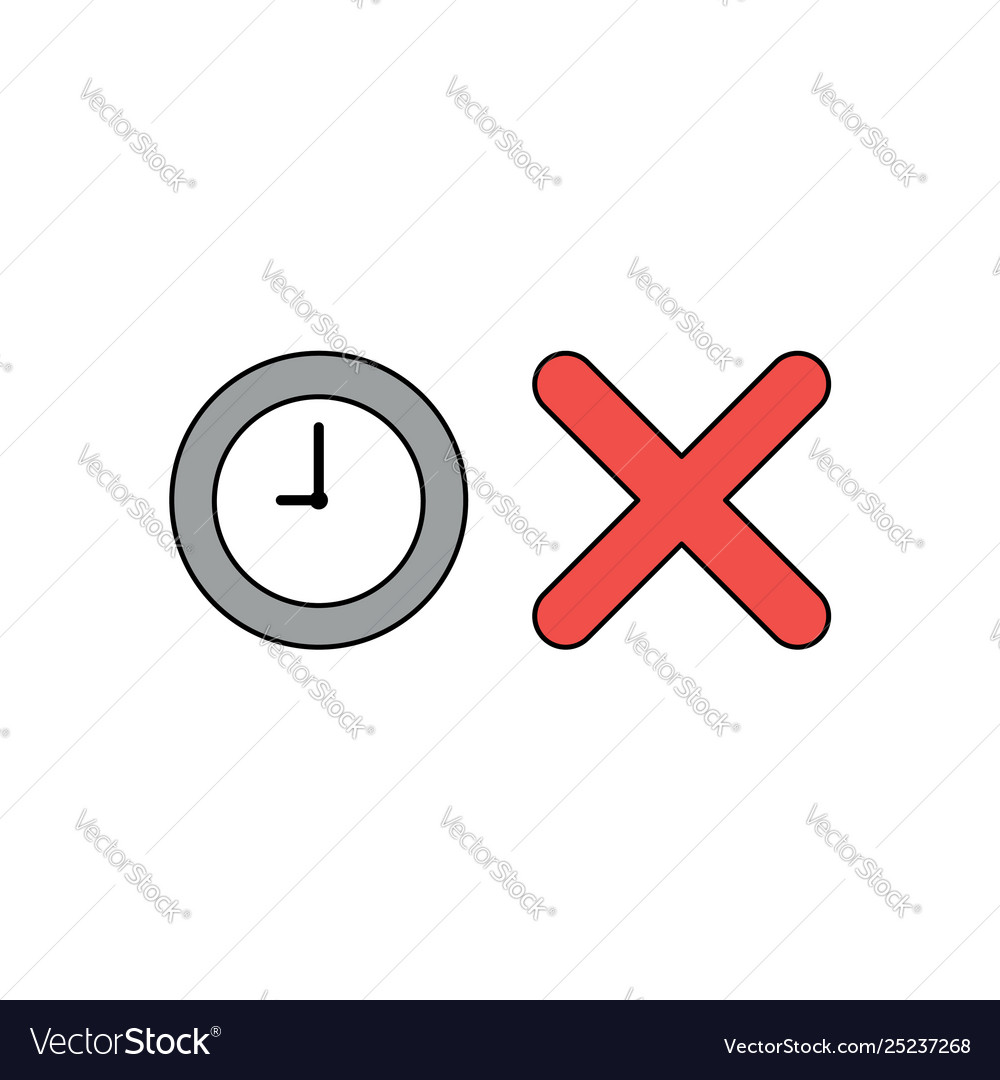 Icon concept clock time with x mark vector image Icon concept clock time with x mark