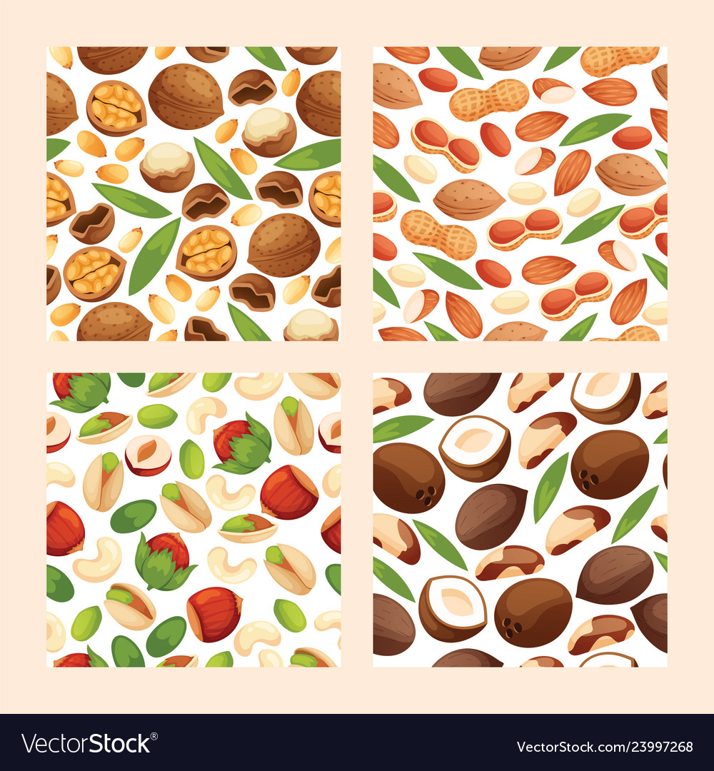 Nut seamless pattern nutshell of hazelnut vector image Nut seamless pattern nutshell of hazelnut