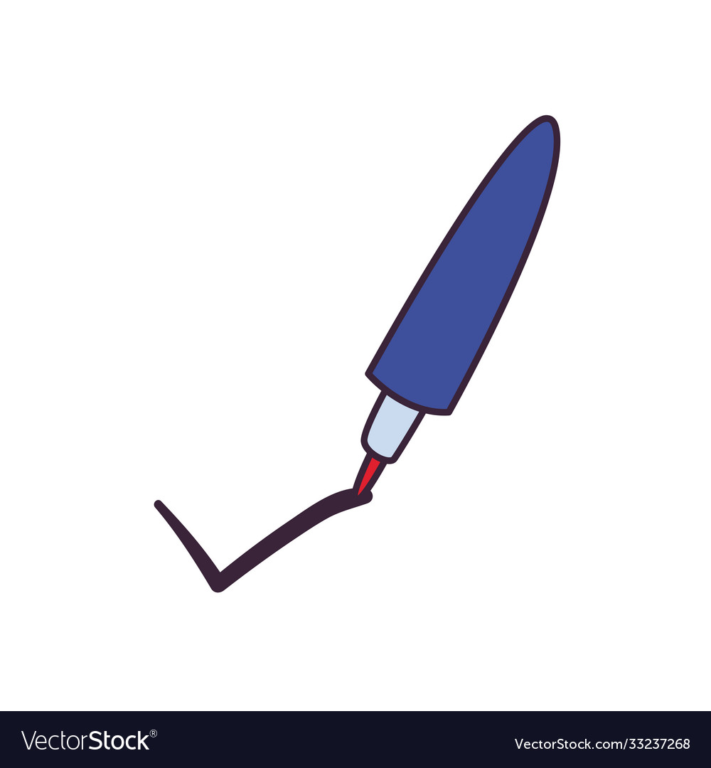 Pen with check mark line and fill style icon