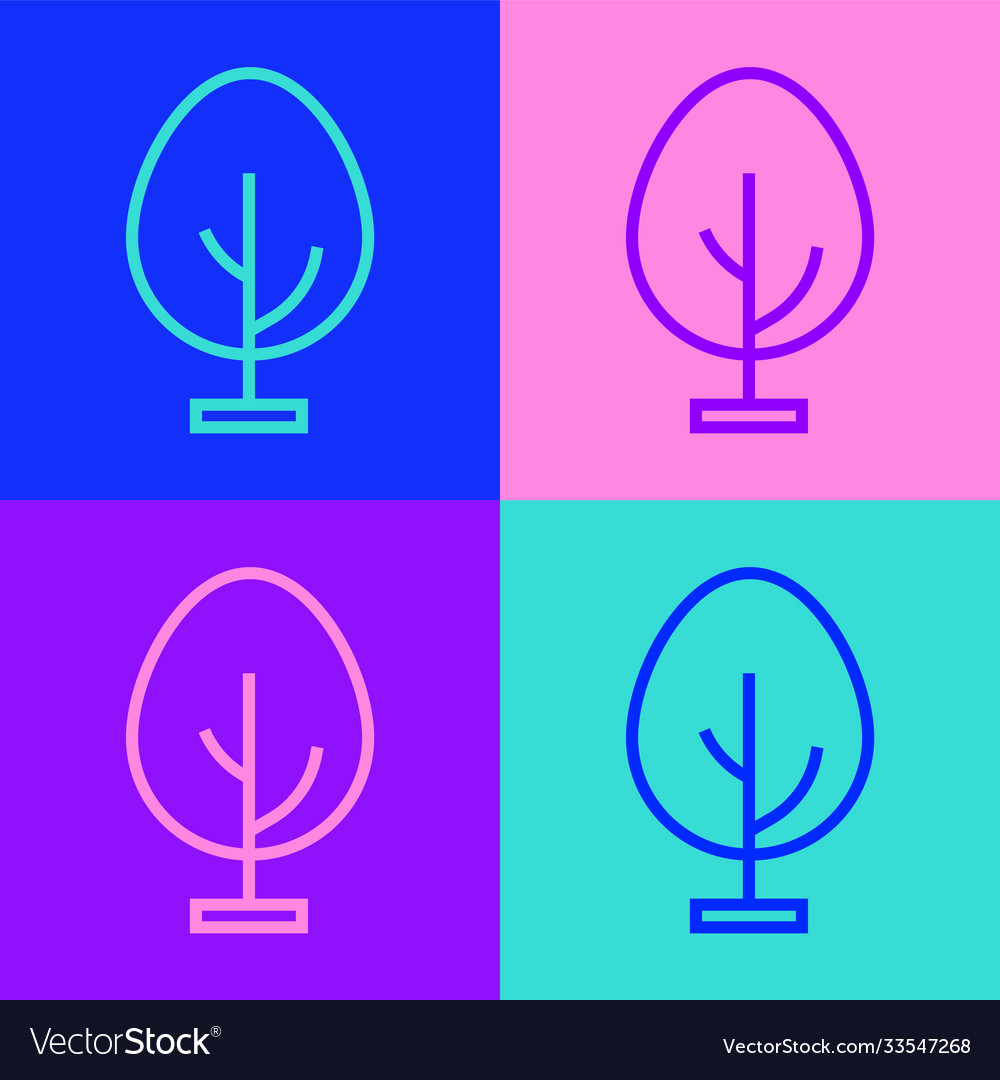 Pop art line tree icon isolated on color