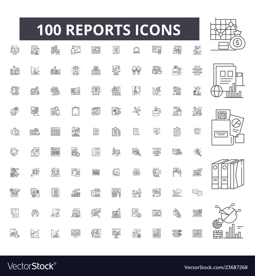 Reports editable line icons 100 set