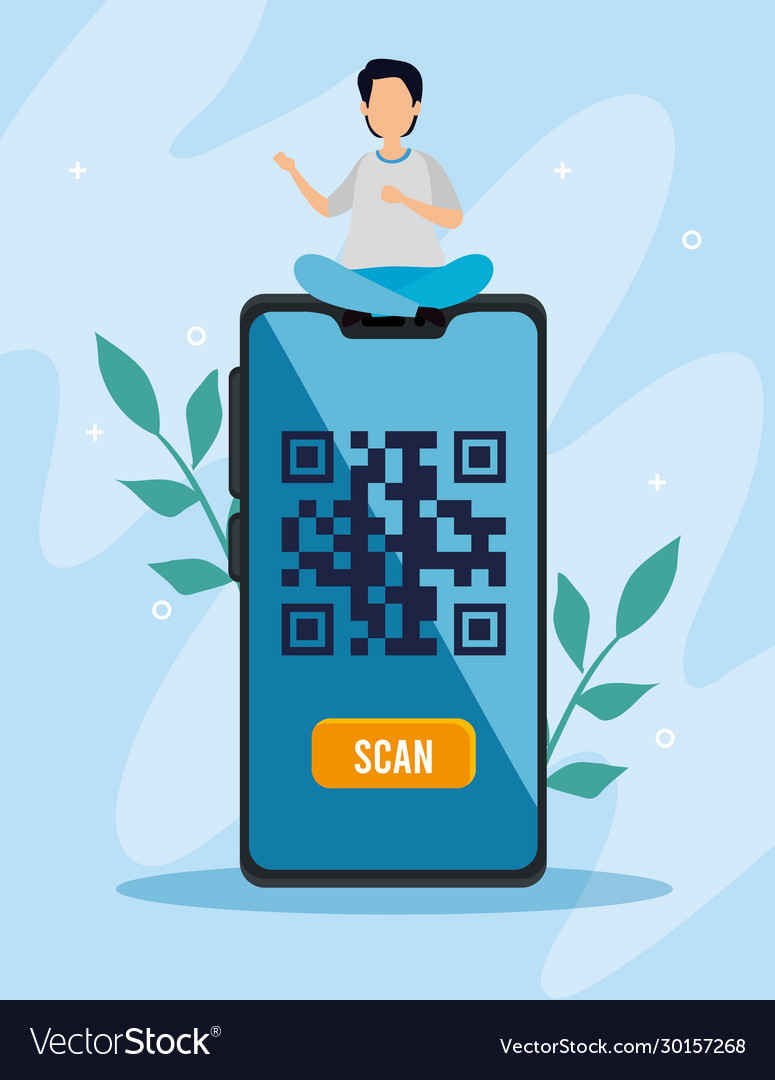 Scan code qr in smartphone with man and icons