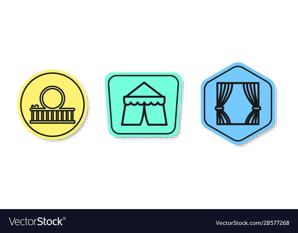 Set Line Roller Coaster Circus Tent And Curtain Vector Image
