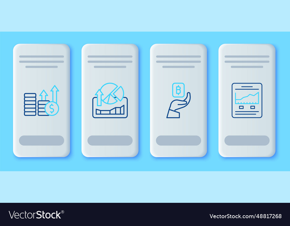 Set line stocks market growth graphs hand holding