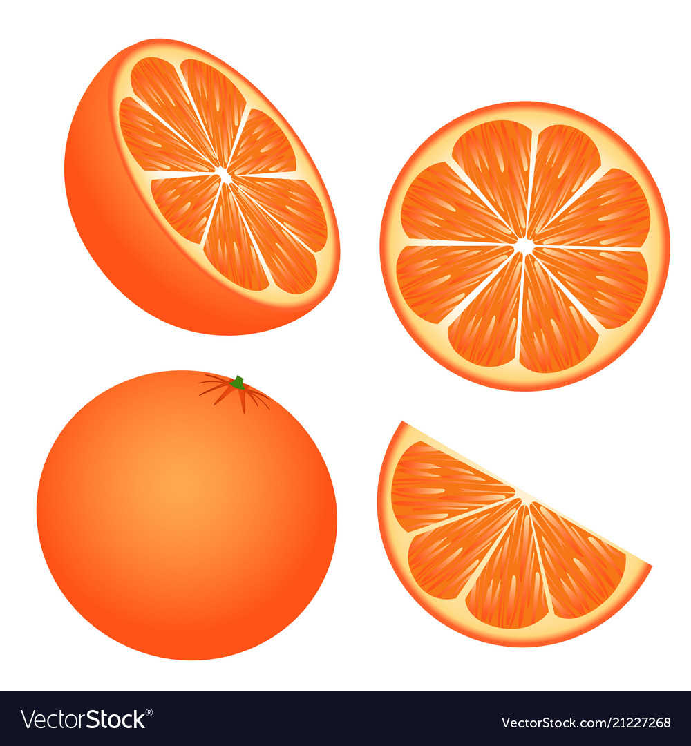 Set of orange slices isolated on white background