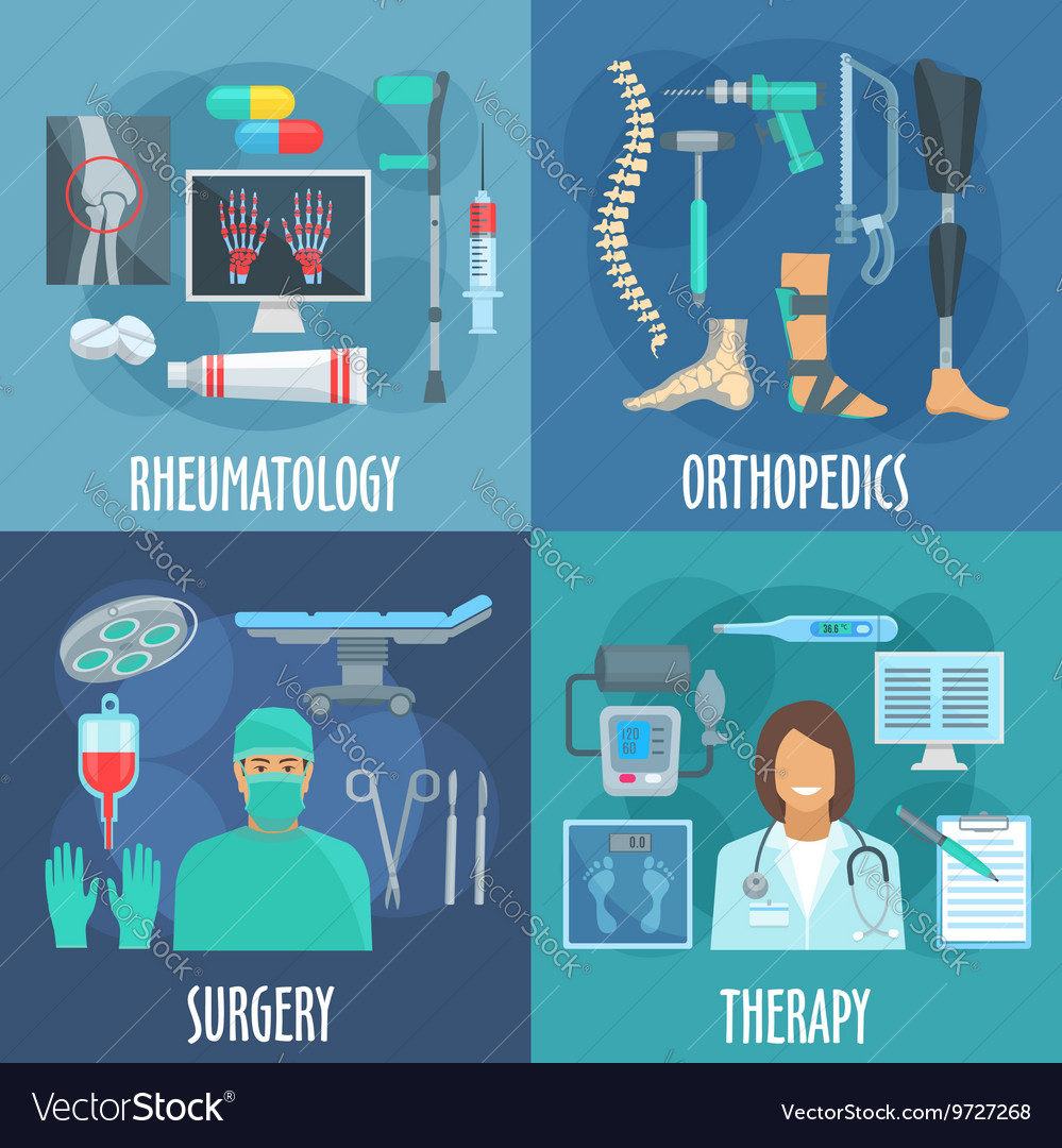 Surgery therapy orthopedic rheumatology icons Vector Image