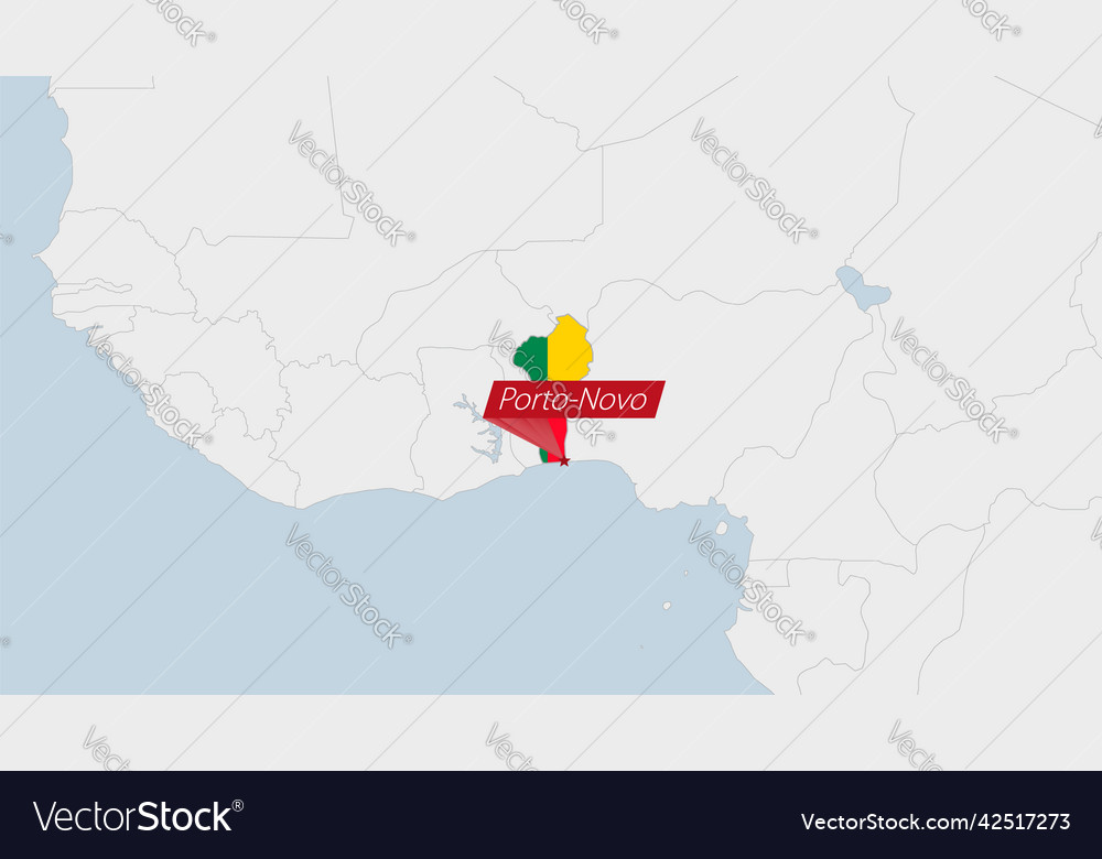 Benin map highlighted in flag colors
