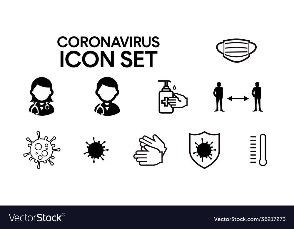 Black and white coronavirus or covid19 icon set Vector Image