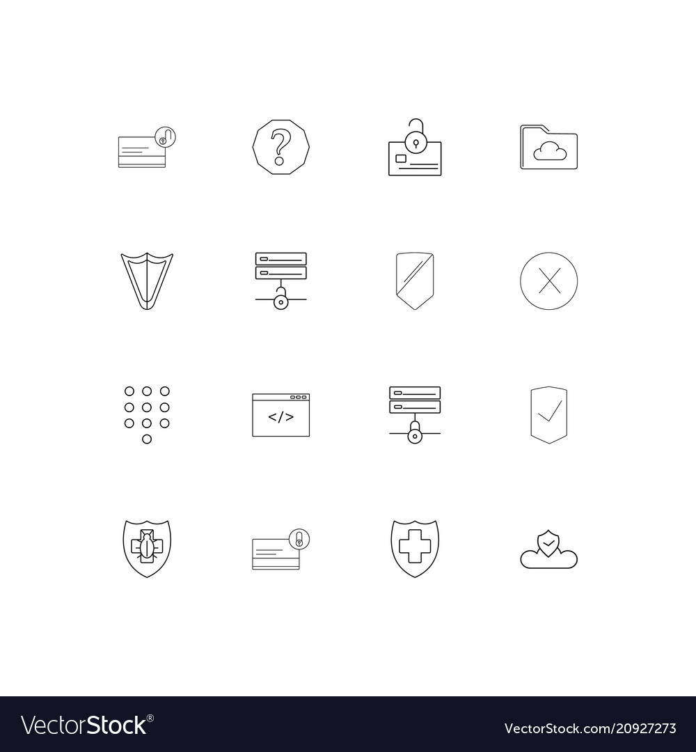 Cyber security linear thin icons set outlined