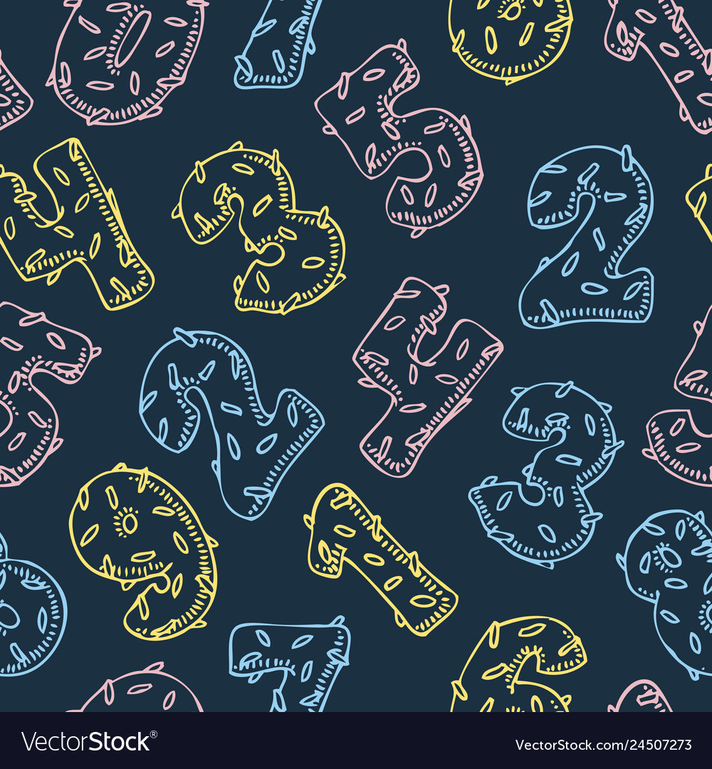 Seamless pattern with color chalk numbers vector image Seamless pattern with color chalk numbers