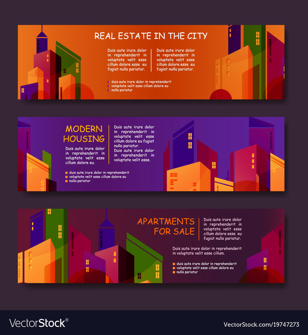 Set of colorful horizontal banners with abstract