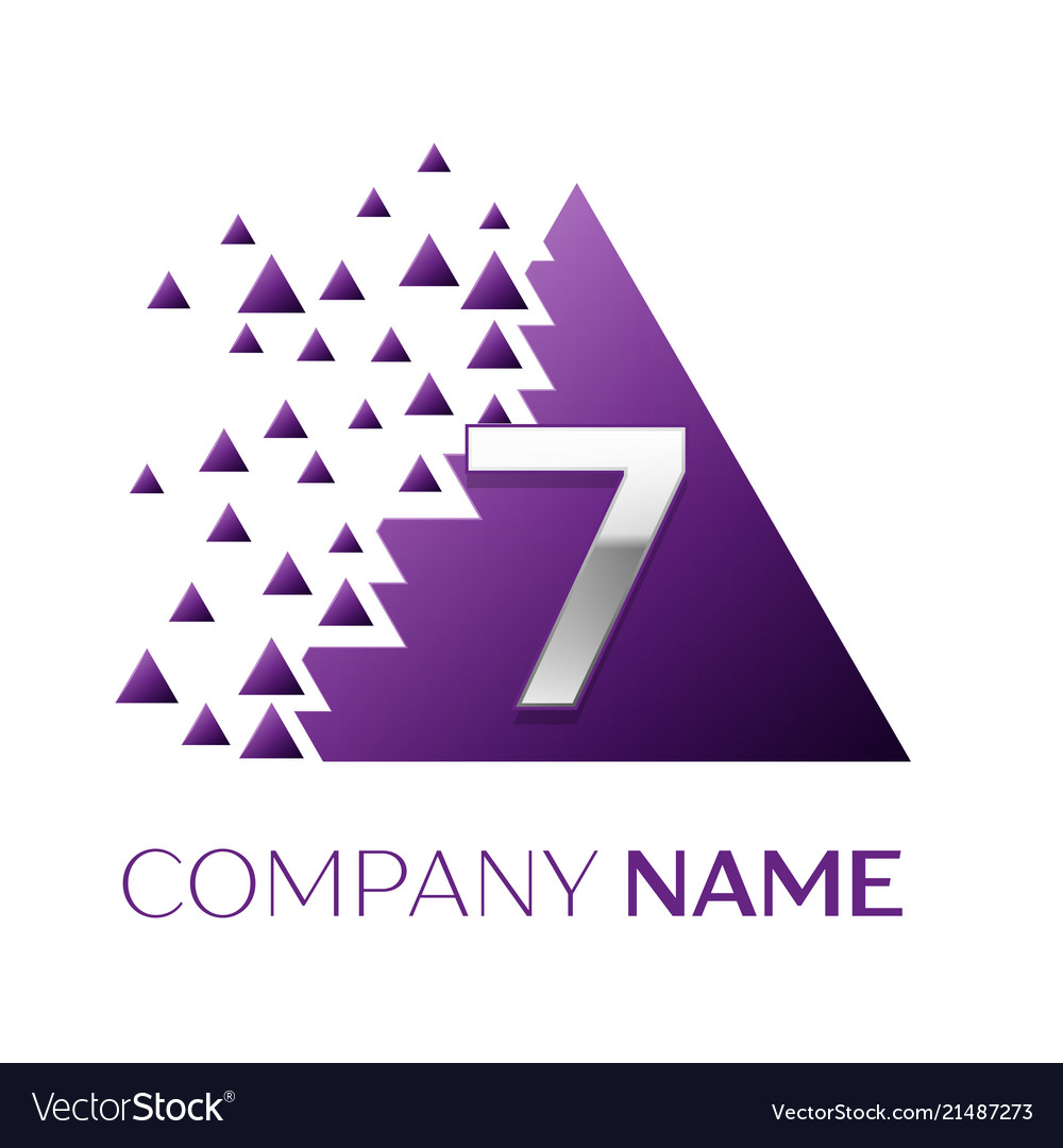 Silver number seven logo in purple pixel triangle