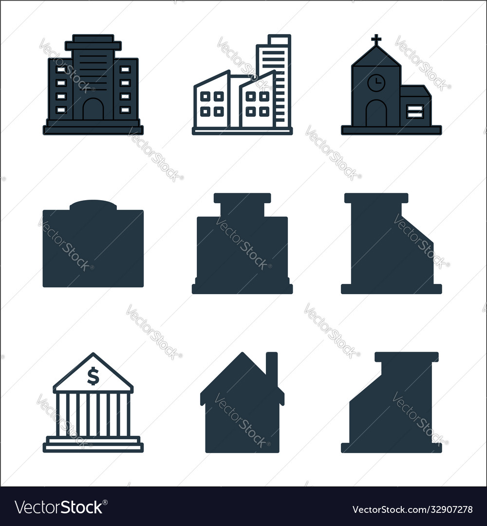Building line icons linear set quality vector image Building line icons linear set quality