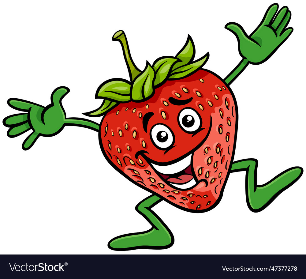 Cartoon happy strawberry fruit comic character Vector Image