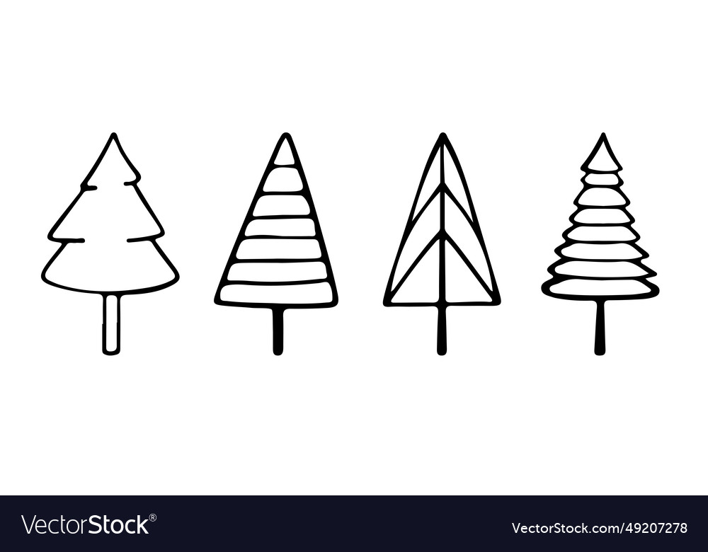 Christmas trees doodle set hand drawn Royalty Free Vector