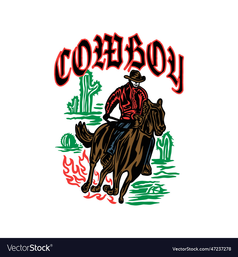 Cowboy riding a horse with a in a hat Royalty Free Vector