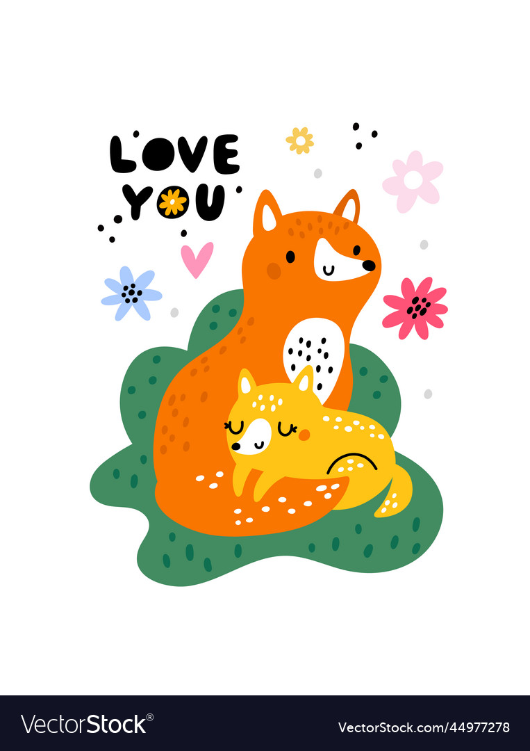 Funny fox card nordic kids style animals cartoon vector image Funny fox card nordic kids style animals cartoon