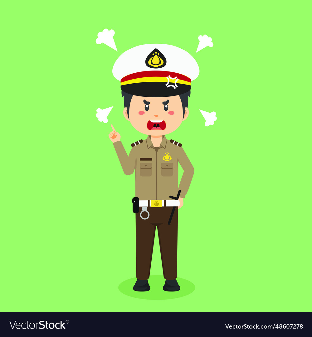 Indonesian police character with angry expression Vector Image