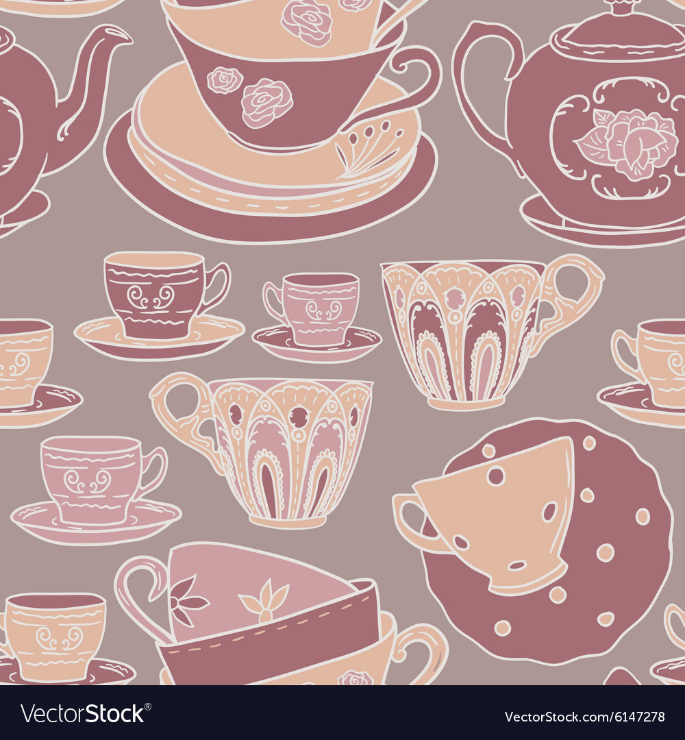 Seamless pattern with teapots and teacups