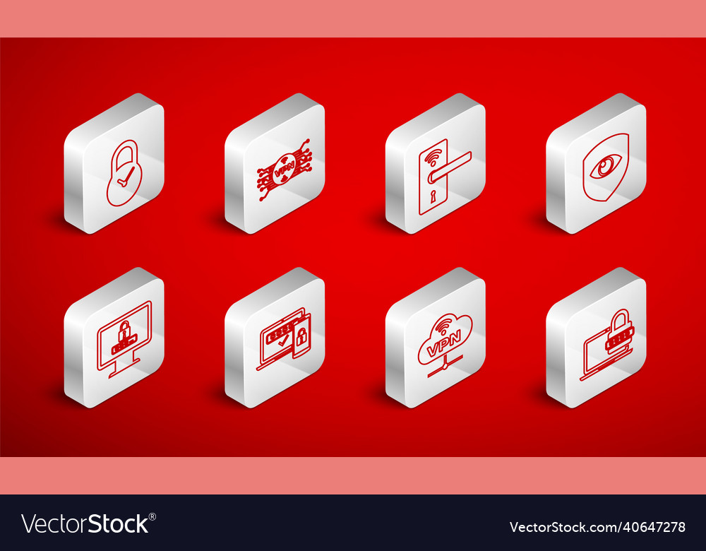 Set line laptop with password vpn microchip Vector Image Set line laptop with password vpn microchip