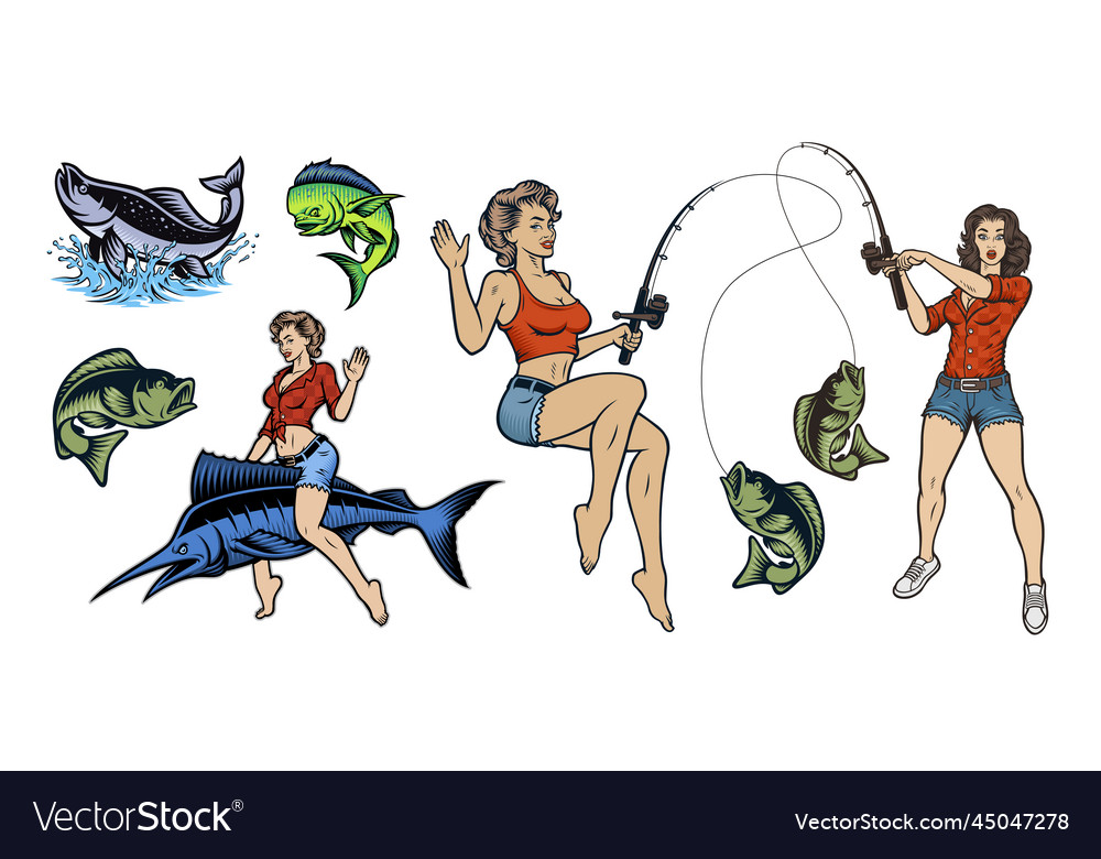 Set of colour for fishing theme Royalty Free Vector Image