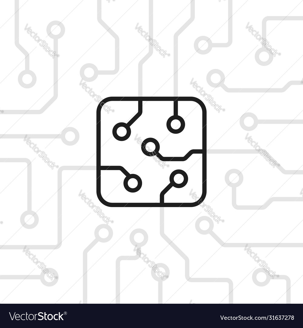 Thin line microchip on circuit board vector image Thin line microchip on circuit board