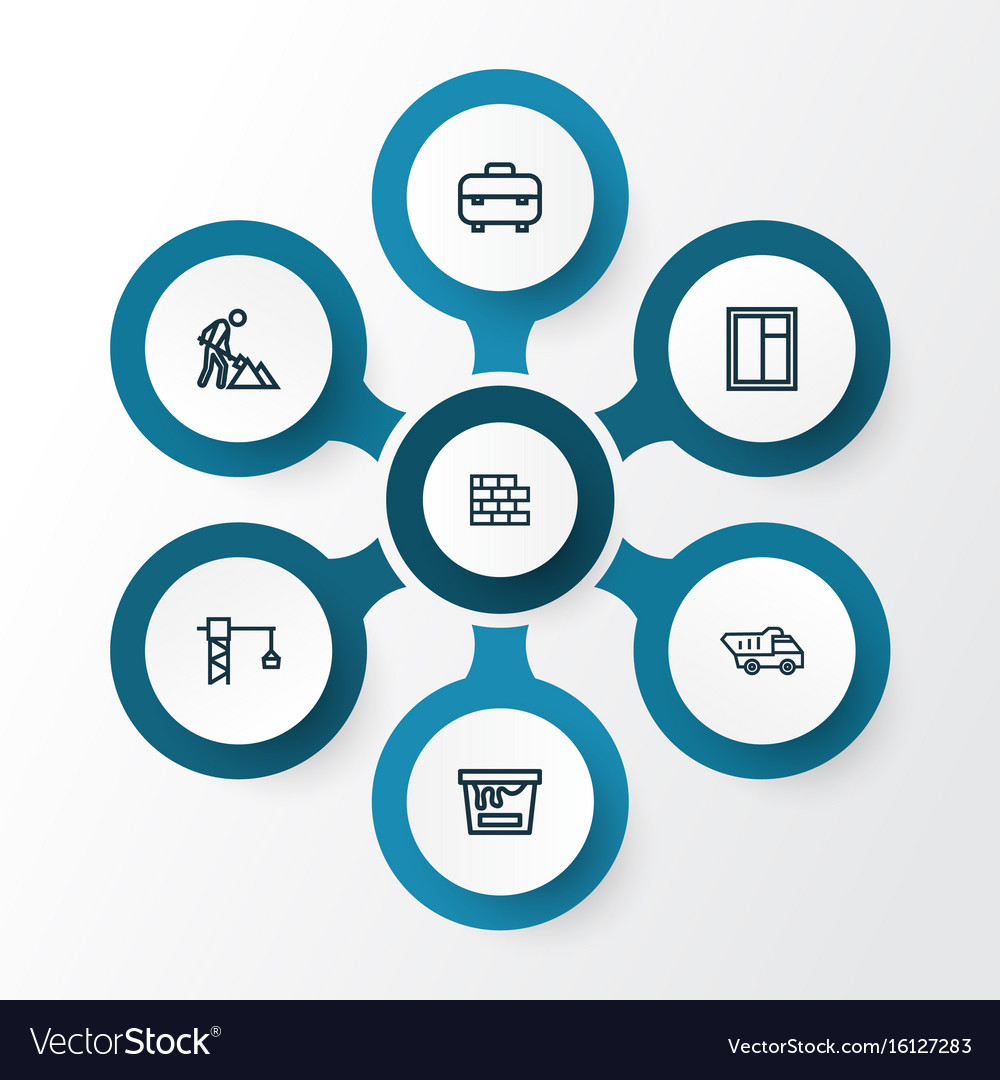 Building outline icons set collection of window