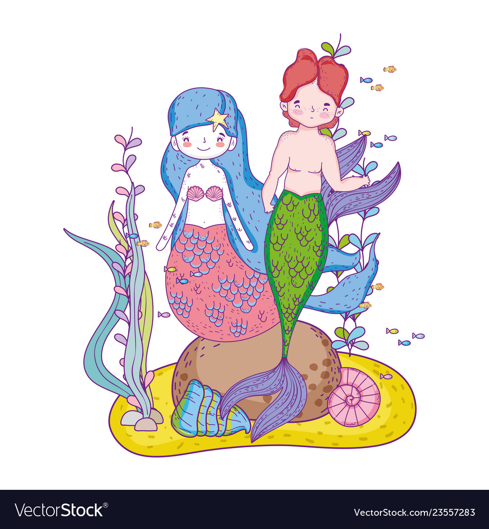 Couple mermaids undersea scene Royalty Free Vector Image