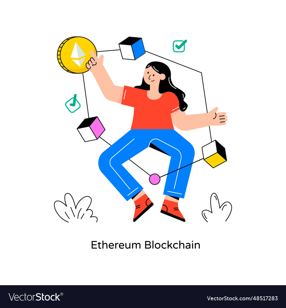 Ethereum blockchain flat style design illus